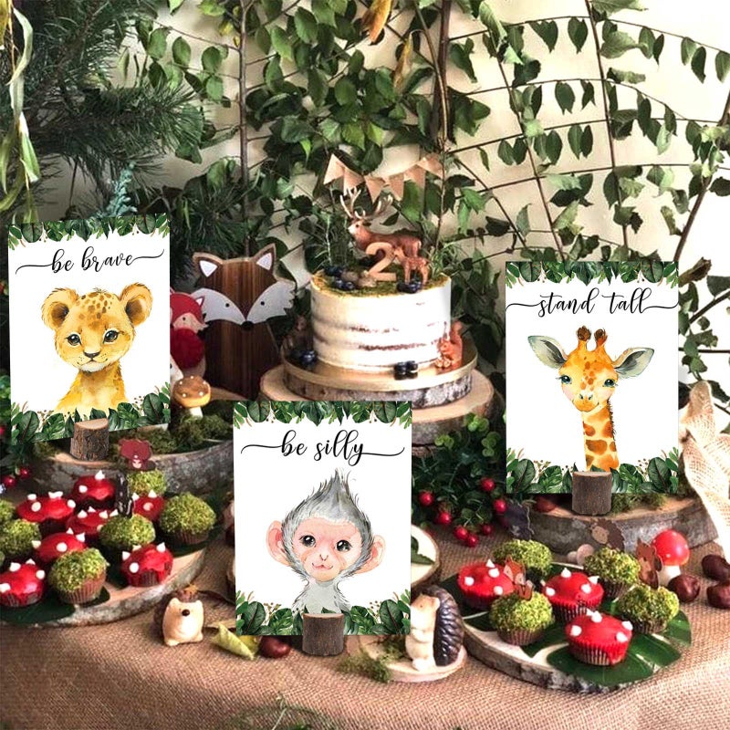 Buerhanerry 8Pcs Jungle Safari Centerpieces and Wooden Stands, Safari Baby Shower for Table Decorations, Jungle Animal Birthday Party Centerpiece for Boys Kids, Wild One Themed Birthday Party Supplies - Image 4